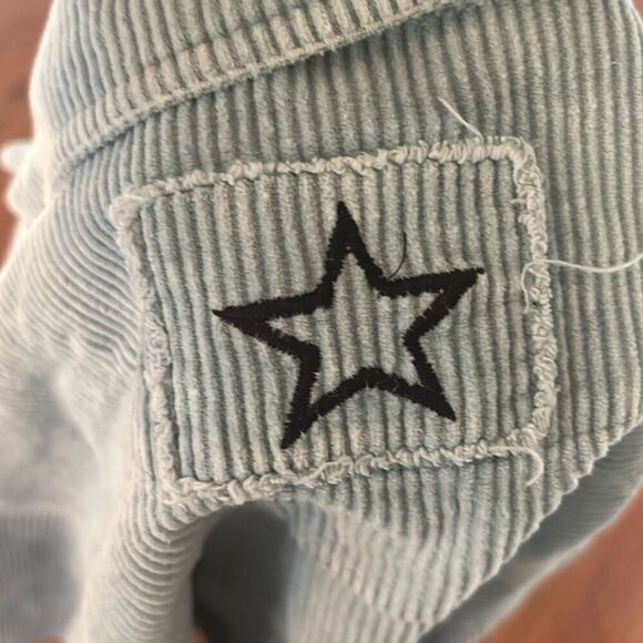 POL seafoam blue corduroy cropped distressed jacket with star size L - Picture 5 of 5